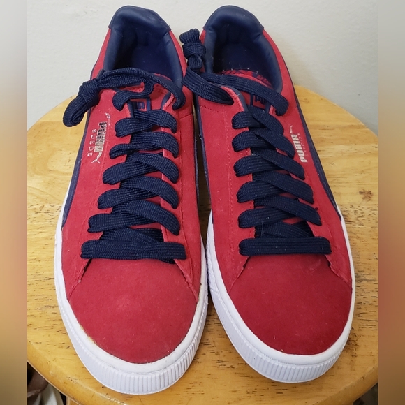 Puma Mens Classic Red & Navy Blue Suede Sneakers Size 7.5 - Picture 4 of 8